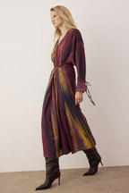 Vücut Seçmeyen Mürdüm Soyut Maxi Dokuma Elbise TWOAW26EL00244