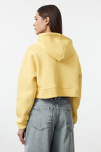 Trendyolmilla Açık Sarı Fermuarlı Kapüşonlu Rahat Kesim Crop Kalın İçi Polarlı Örme Sweatshirt TWOAW20SW0660