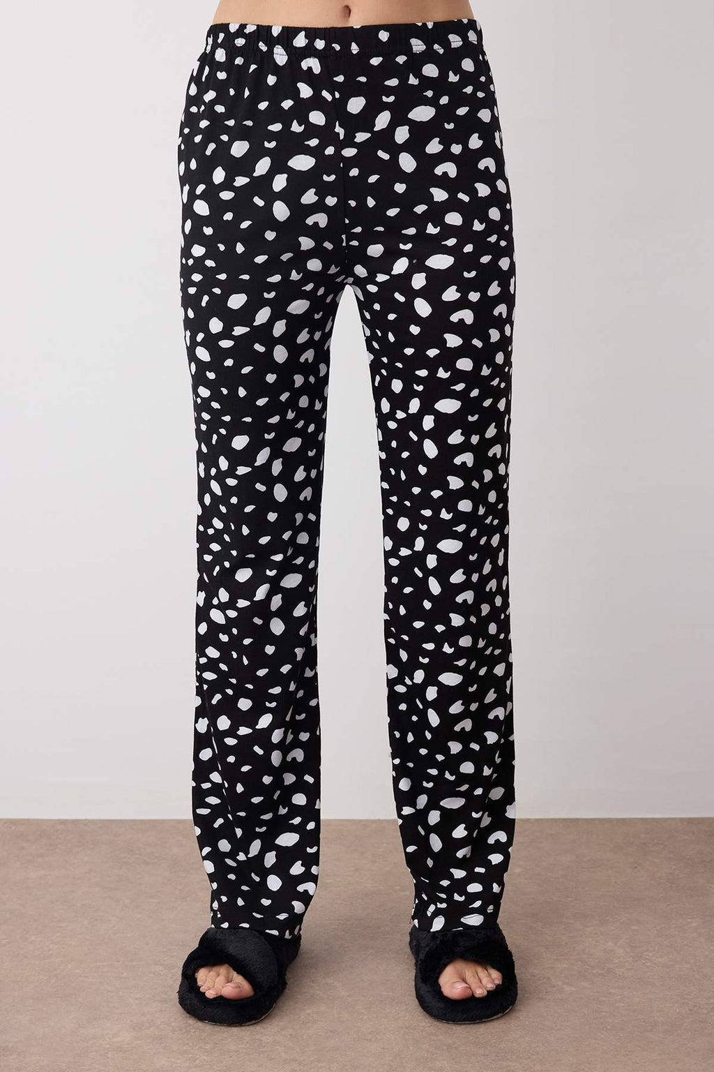 Trendyolmilla Pudra %100 Pamuklu Leopar Desenli Gömlek-Pantolon Örme Pijama Takımı THMAW21PT0489