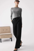 Trendyolmilla Wardrobe Essentials Siyah Bağcıklı Kışlık Tuşeli Rahat Kumaş Geniş Paça Pantolon | TWOAW26PL00012