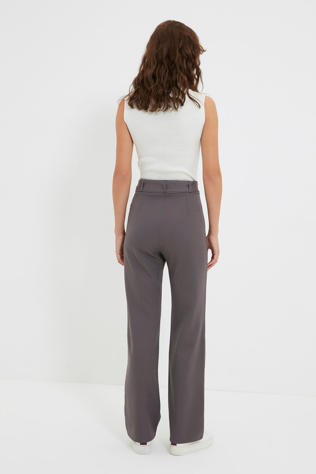 Antrasit Kemerli Straight/Düz Kesim Dokuma Kumaş Pantolon TWOSS21PL0104