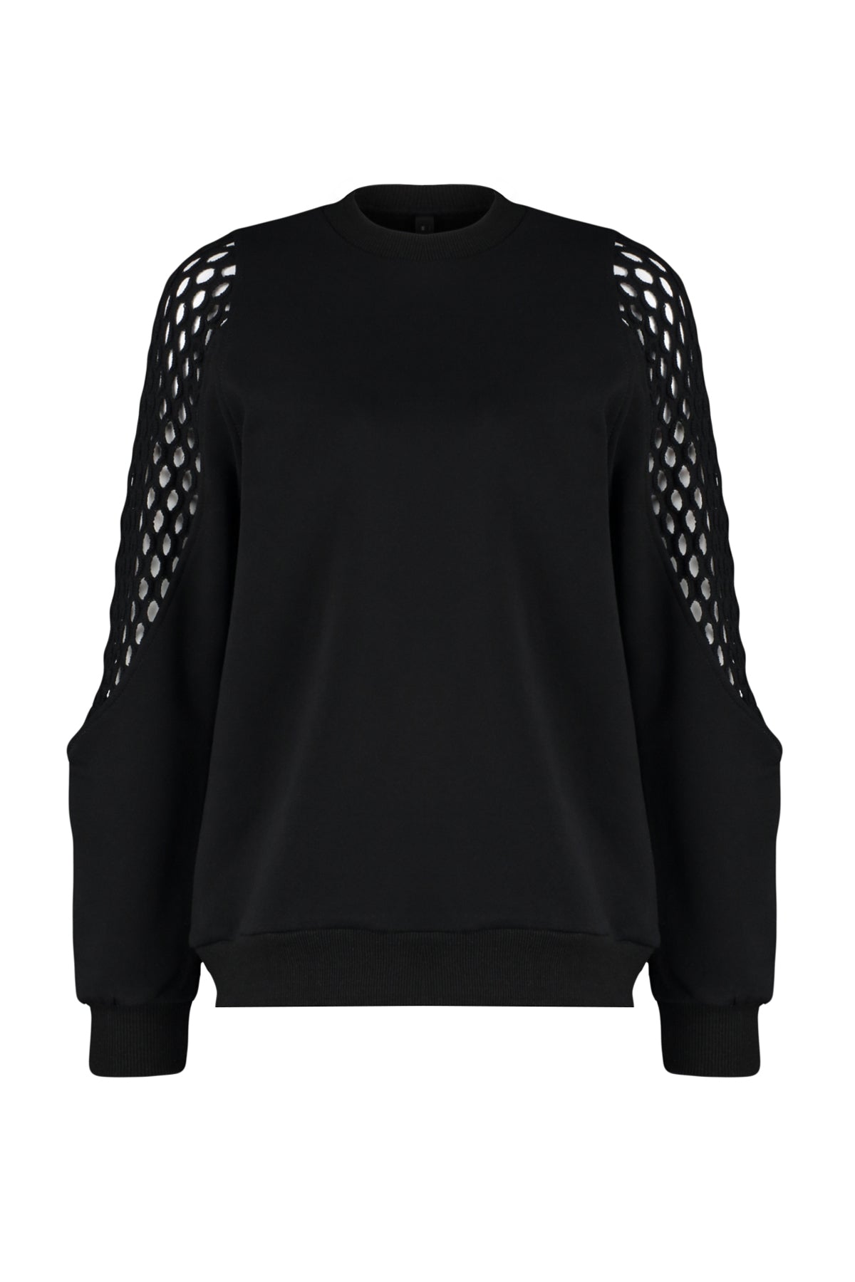 Siyah File Detaylı Kalın İçi Polarlı Regular/Normal Kalıp Örme Sweatshirt TWOAW24SW00134