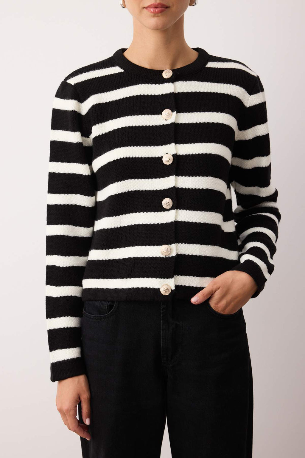 Trendyolmilla Indigo Çizgili Basic Ceket Görünümlü Triko Hırka TWOAW24HI00091