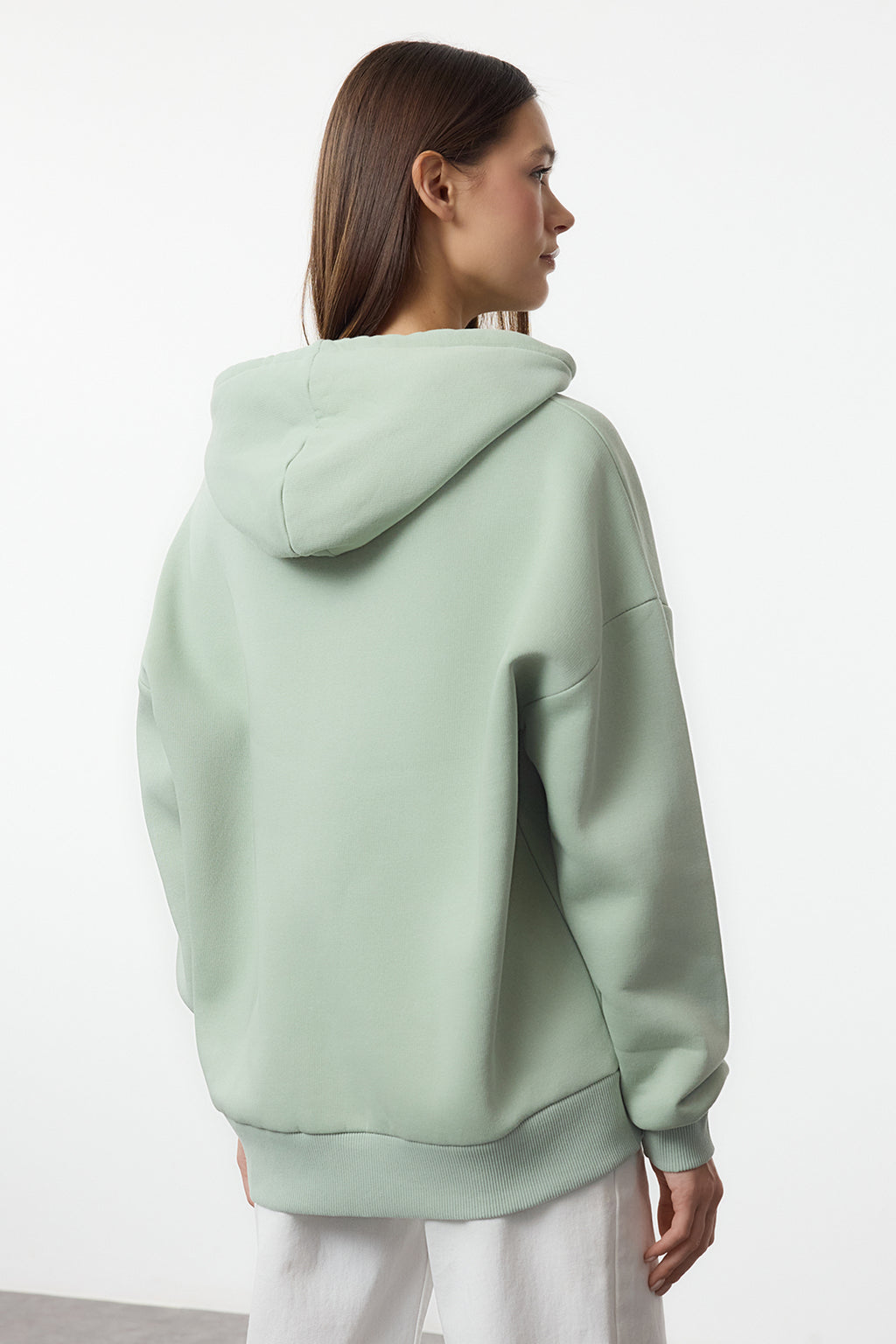Trendyolmilla Bordo Oversize/Rahat Kesim Fermuarlı Kalın İçi Polarlı Örme Sweatshirt TWOAW24SW00188