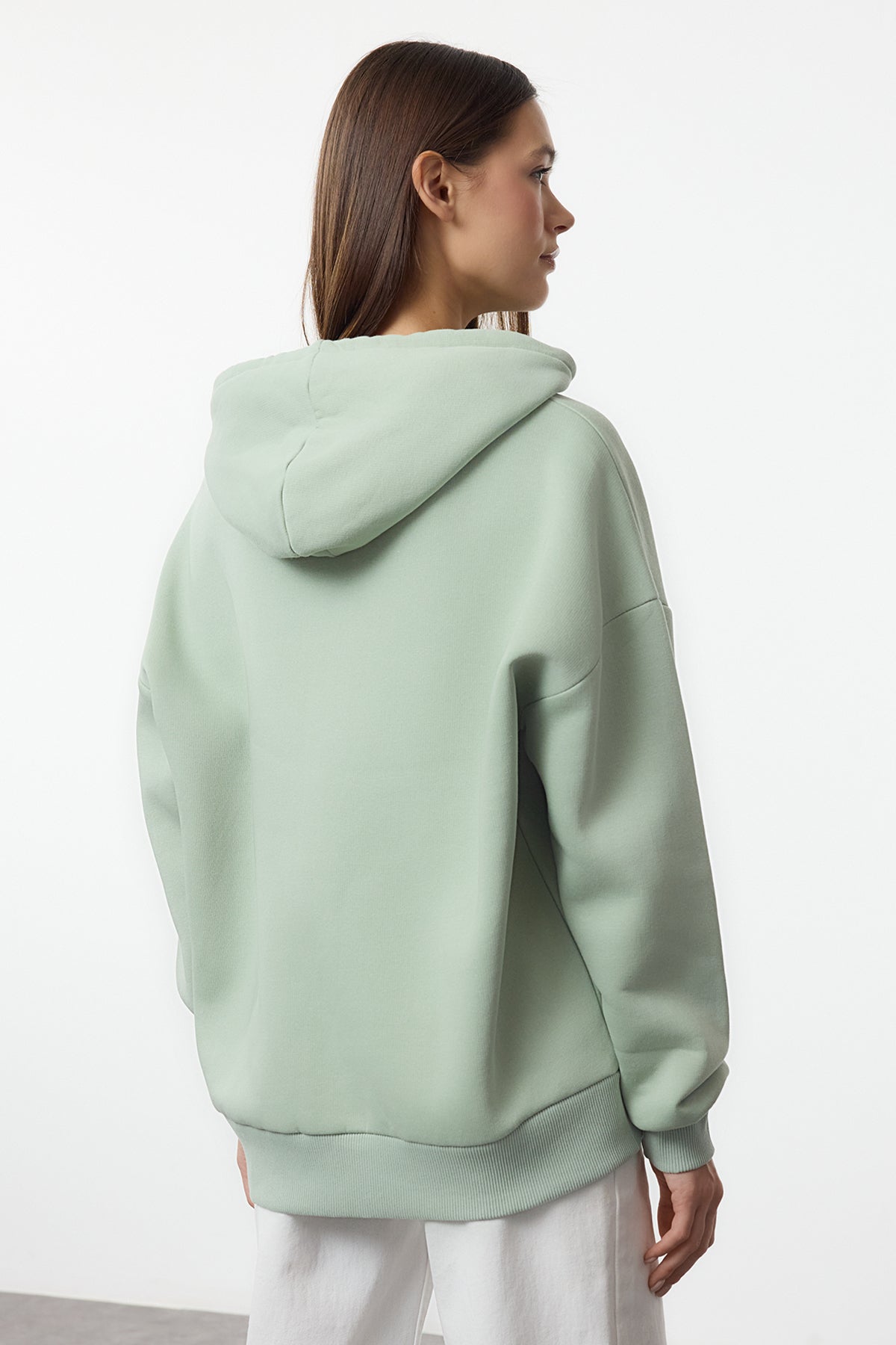 Trendyolmilla Bordo Oversize/Rahat Kesim Fermuarlı Kalın İçi Polarlı Örme Sweatshirt TWOAW24SW00188
