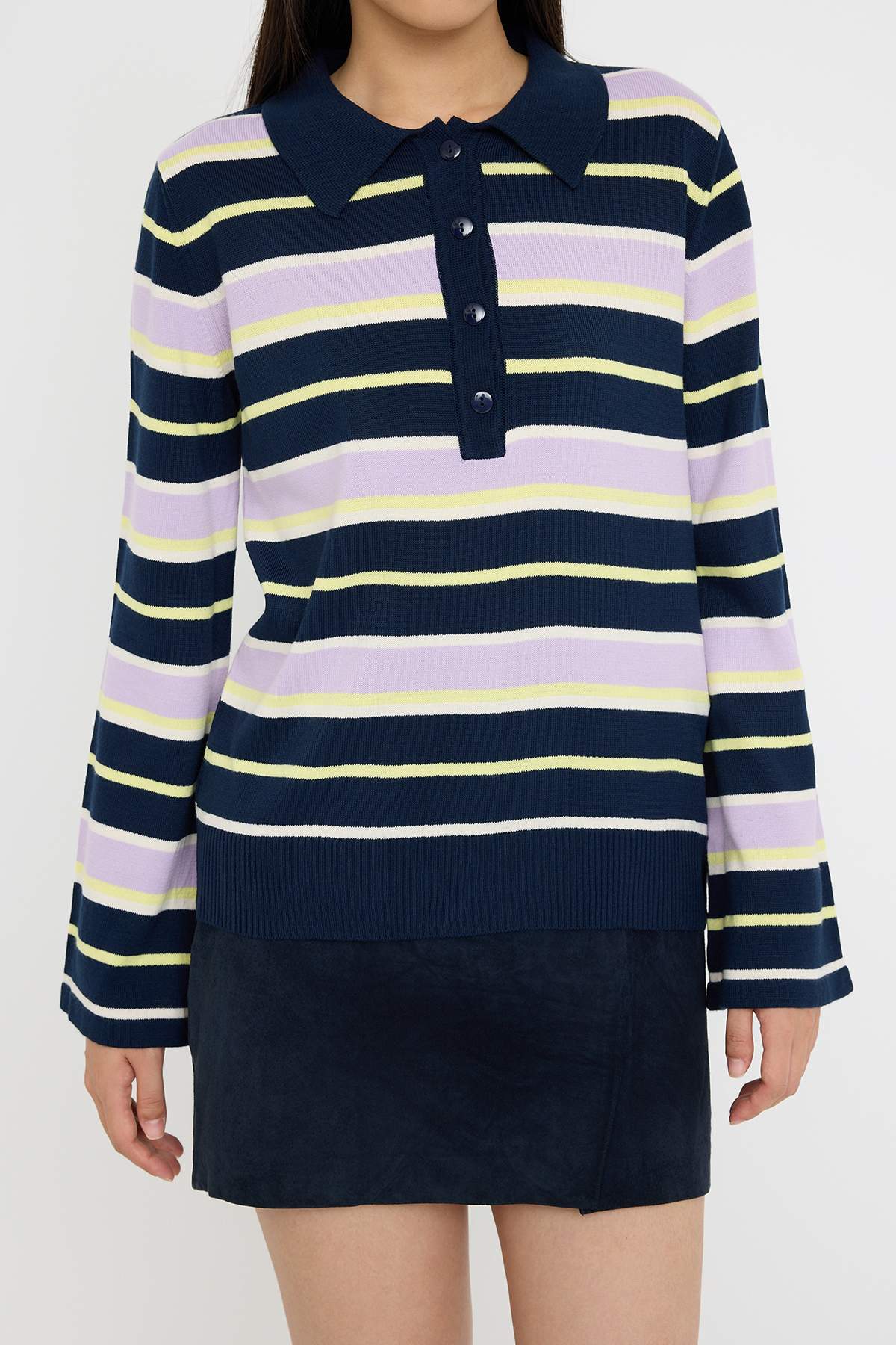 Trendyolmilla Teen Siyah*001 Polo Yaka Düz Triko Kazak TWOAW26KZ00121