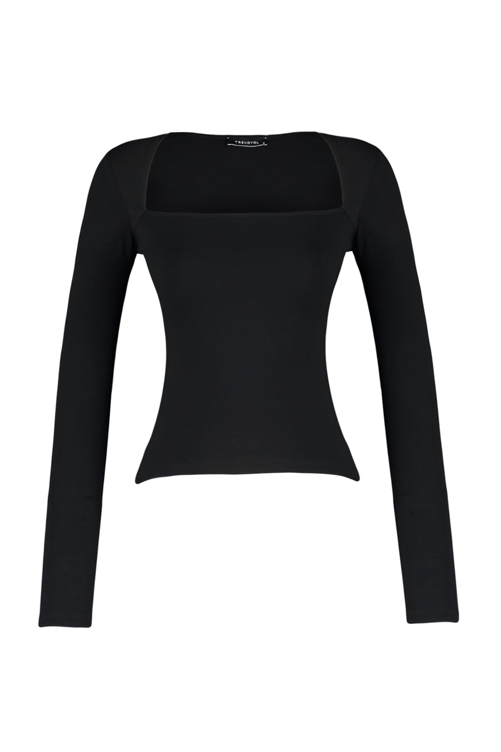 Siyah Pamuklu Esnek Kare Yaka Fitted/Vücuda Oturan Esnek Bluz TWOAW24BZ00165