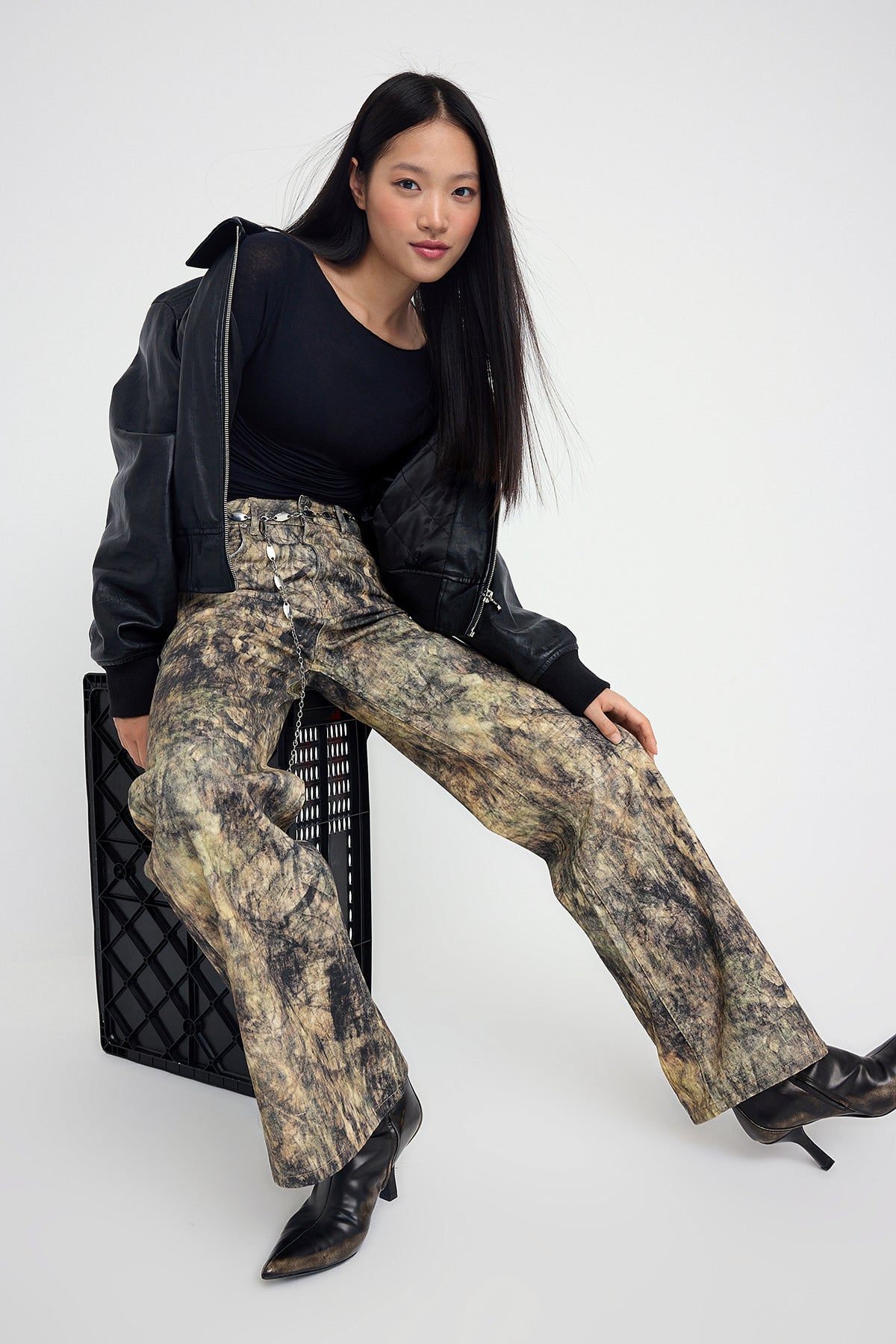 Teen Çok Renkli Desenli Yüksek Bel Wide Leg Jeans TWOAW26JE00152