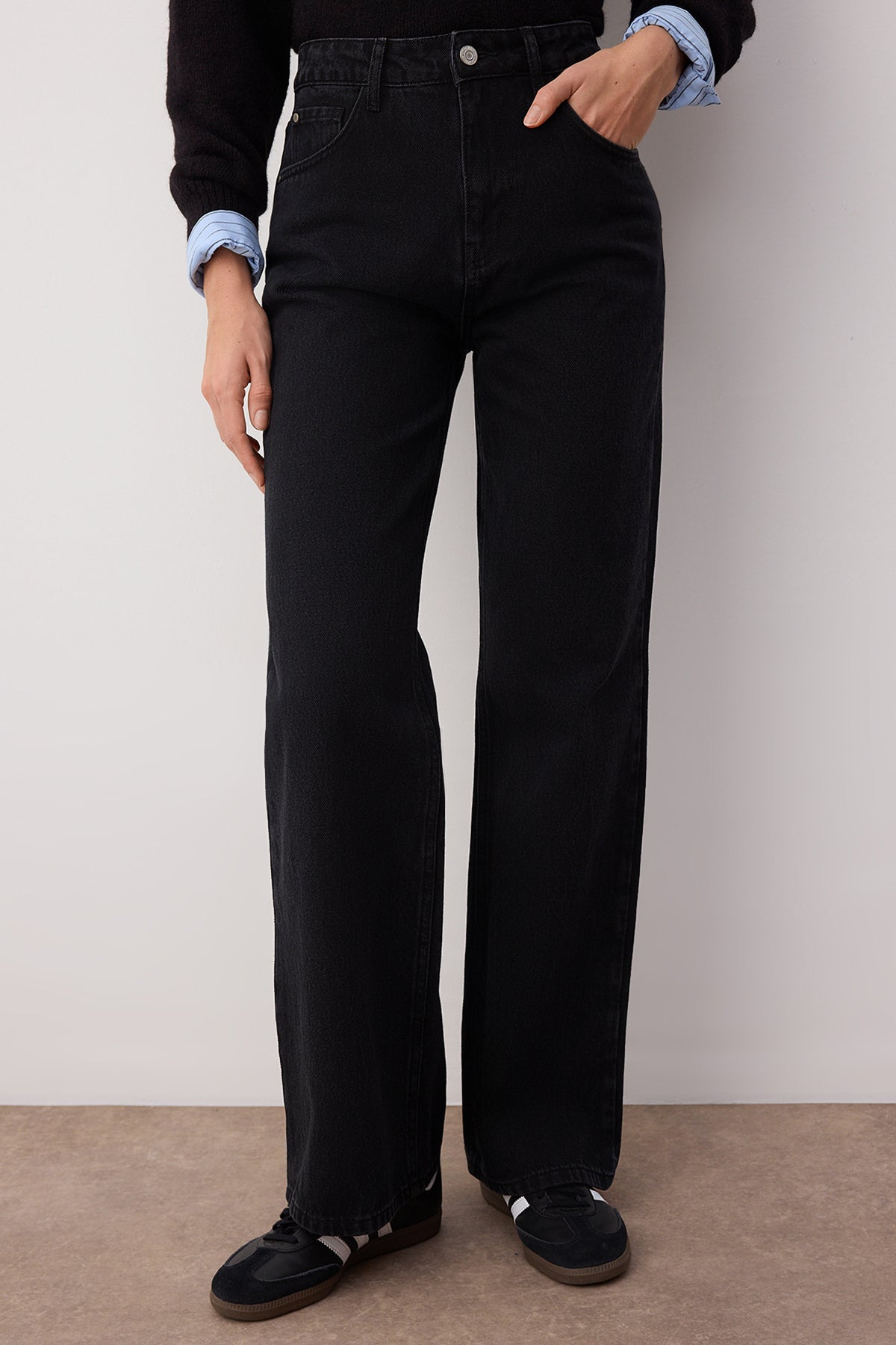 Trendyolmilla Mavi*002 Yüksek Bel Geniş Paça Wide Leg Smoke Jeans TWOAW24JE00075