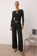 Trendyolmilla Haki Fitted/Vücuda Oturan Aksesuar/Cut out Detaylı Uzun Kollu Esnek Örme Bluz TWOAW26BZ00130