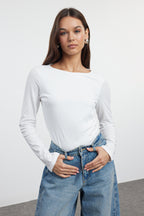 Trendyolmilla Taş-Bordo İkili Paket Kayık Yaka Fitted/Vücuda Oturan Örme Bluz TWOAW25BZ00062