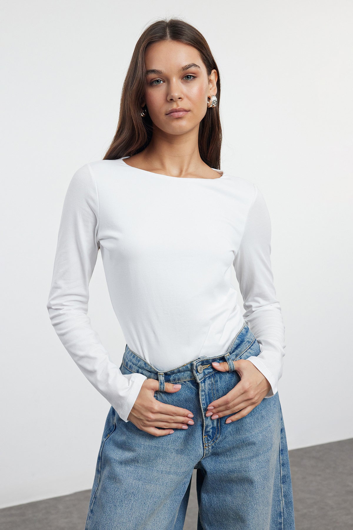 Trendyolmilla Taş-Bordo İkili Paket Kayık Yaka Fitted/Vücuda Oturan Örme Bluz TWOAW25BZ00062