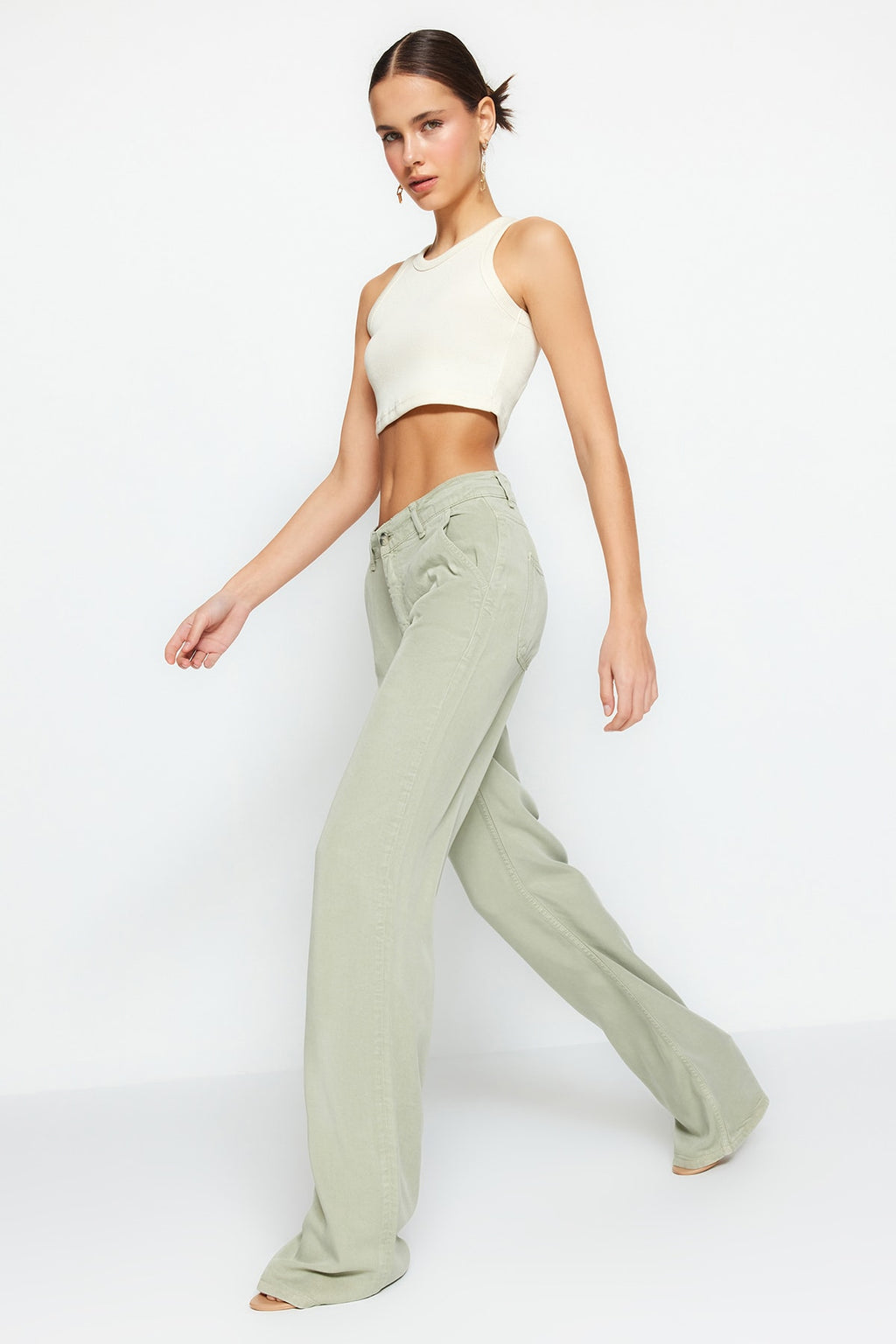 Trendyolmilla More Sustainable Mint %100 Tencel™ Düşük Bel Wide Leg Jeans TWOSS23JE00219