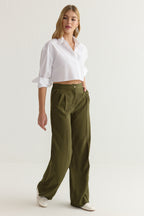 Trendyolmilla Bej Yumuşak Tuşeli Wide Leg/Geniş Paça Dokuma Pantolon TWOSS25PL00004