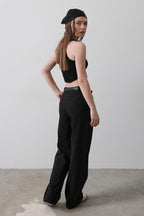 Siyah Kemerli Çizgili Wide Leg/Geniş Paça Pantolon TWOAW26PL00108