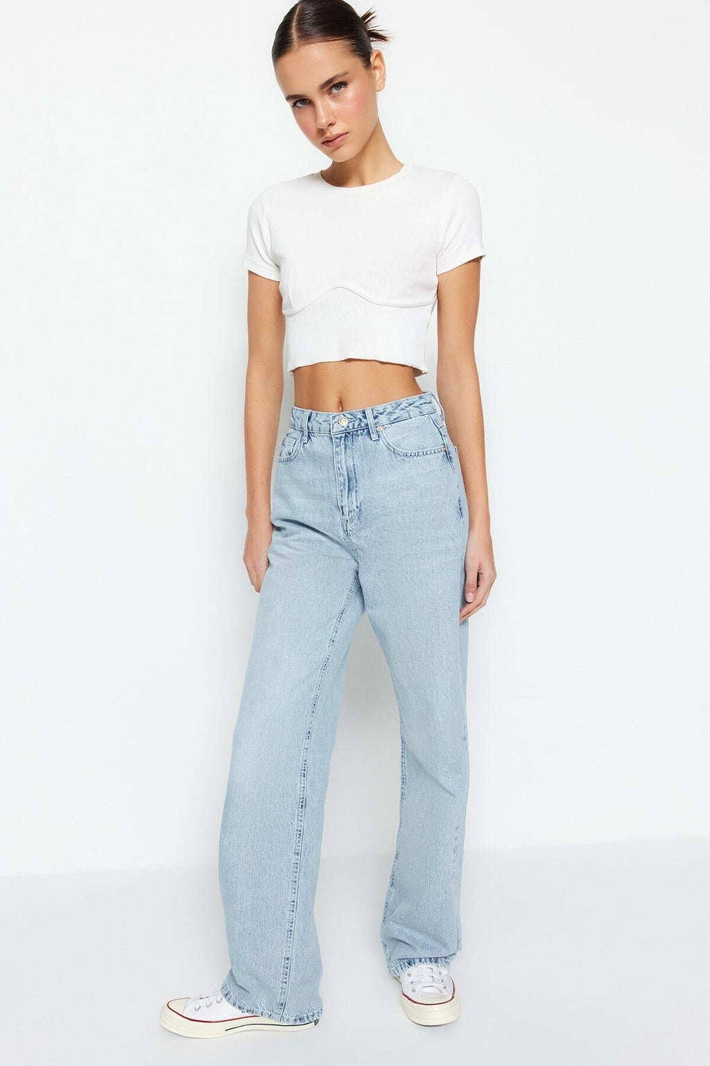 Trendyolmilla Lacivert Yüksek Bel Wide Leg Geniş Paça %100 Pamuk Non-Stretch Jeans TWOSS22JE0242