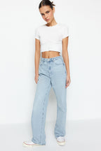Trendyolmilla Lacivert Yüksek Bel Wide Leg Geniş Paça %100 Pamuk Non-Stretch Jeans TWOSS22JE0242