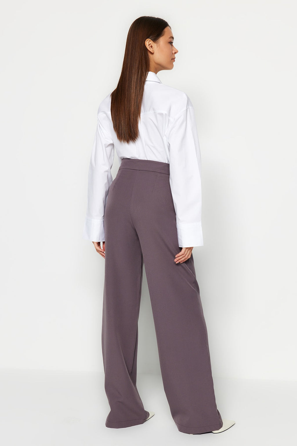 Trendyolmilla Antrasit Wide Leg/Geniş Paça Dokuma Kumaş Pantolon TWOAW22PL0139