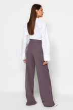 Trendyolmilla Antrasit Wide Leg/Geniş Paça Dokuma Kumaş Pantolon TWOAW22PL0139