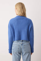 Trendyolmilla Mavi Crop Yumuşak Dokulu Dik Yaka Triko Hırka TWOAW22HI0174