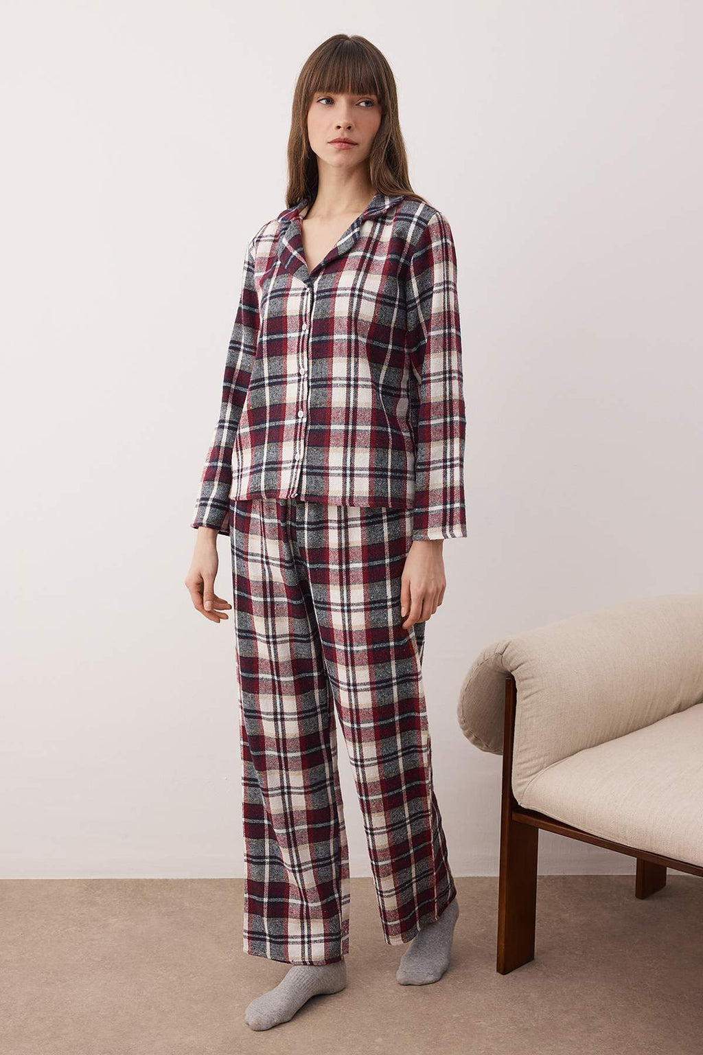 Trendyolmilla Çok Renkli Pamuklu Ekoseli Kışlık Kalın Flanel Dokuma Pijama Takımı THMAW26PT00175