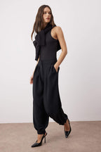 Siyah Şalvar/Harem Dökümlü Düğme Detaylı Pantolon TWOAW26PL00065
