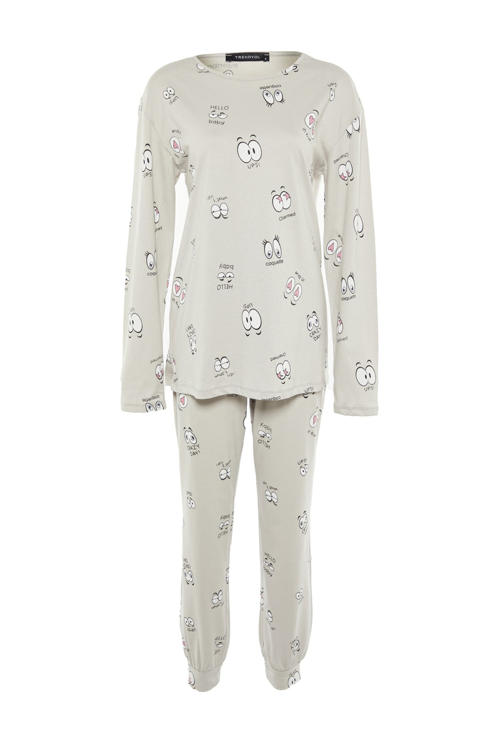 Trendyolmilla Lila %100 Pamuklu Göz Desenli T-shirt-Jogger Örme Pijama Takımı THMAW22PT0270