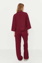 Trendyolmilla Bordo Biyeli Viskon Dokuma Pijama Takımı THMAW21PT0292