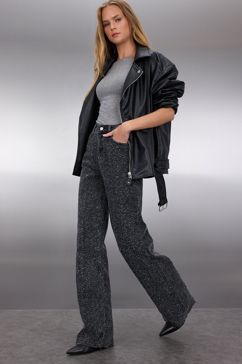 Siyah Dokulu Yüksek Bel Wide Leg Geniş Paça %100 Pamuk Non-Stretch Jeans TWOSS25JE00149