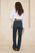 Mavi-Yeşil Soluk Efektli Yüksek Bel Orta Esnek Flare Jeans TWOSS26JE00022