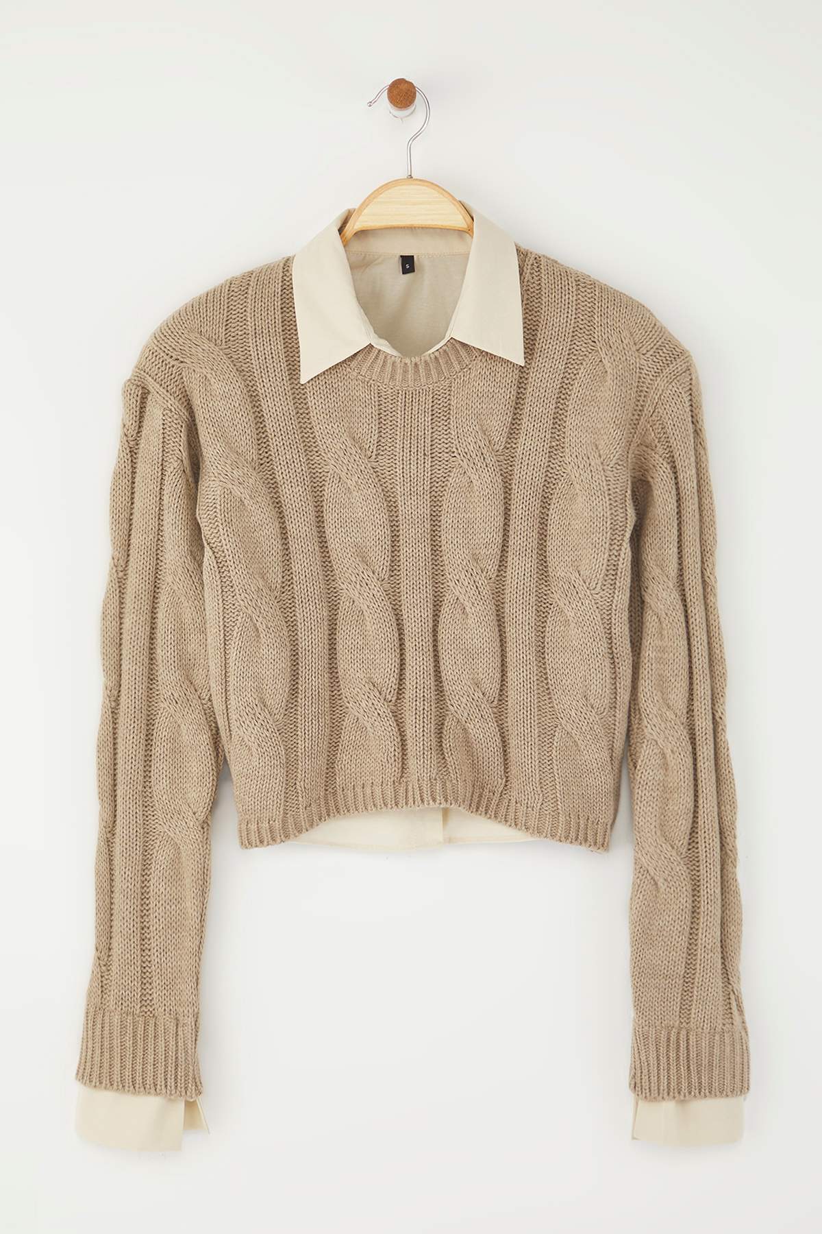 Trendyolmilla Teen Koyu Gri Gömlek Garnili Detaylı Crop Triko Kazak TWOAW26KZ00047