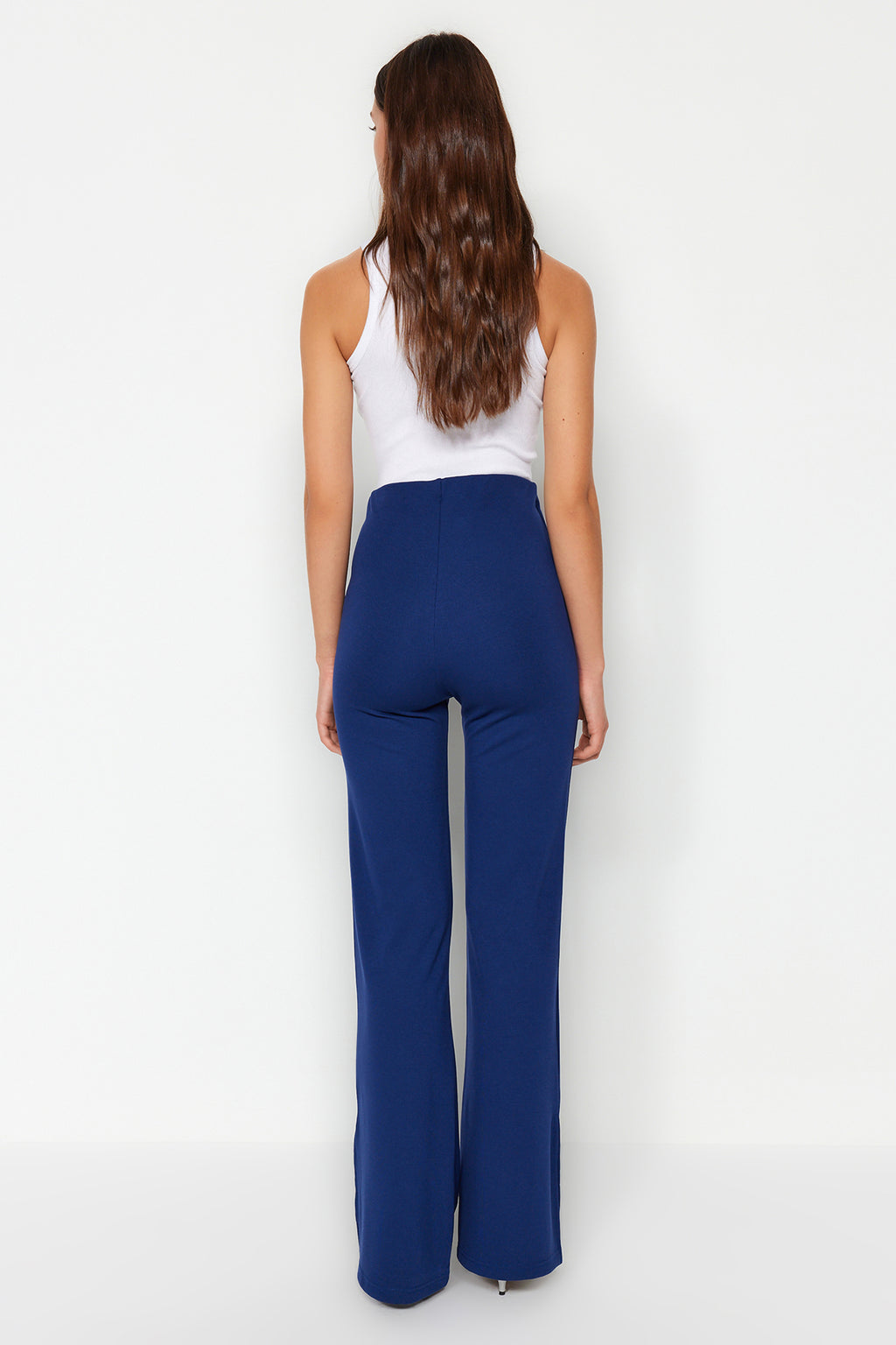 Trendyolmilla Haki Yanları Yırtmaçlı Flare/İspanyol Paça Yüksek Bel Örme Pantolon TWOSS23PL00134