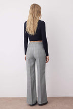 Gri Ekoseli Flare Bootcut Kumaş Pantolon TWOAW26PL00067