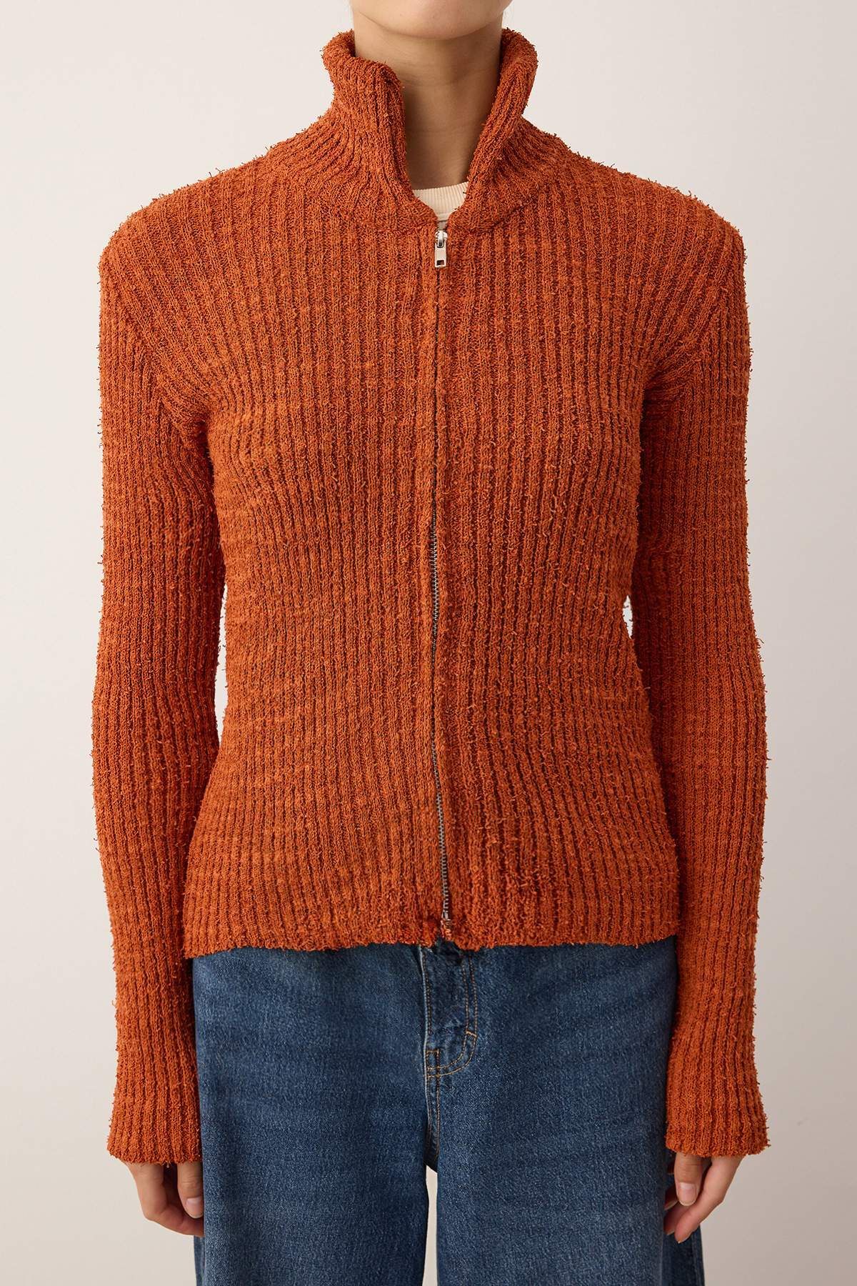 Trendyolmilla Wardrobe Essentials Lacivert Fermuarlı Dik Yaka Yumuşak Dokulu Pamuklu Triko Hırka TWOAW26HI00088