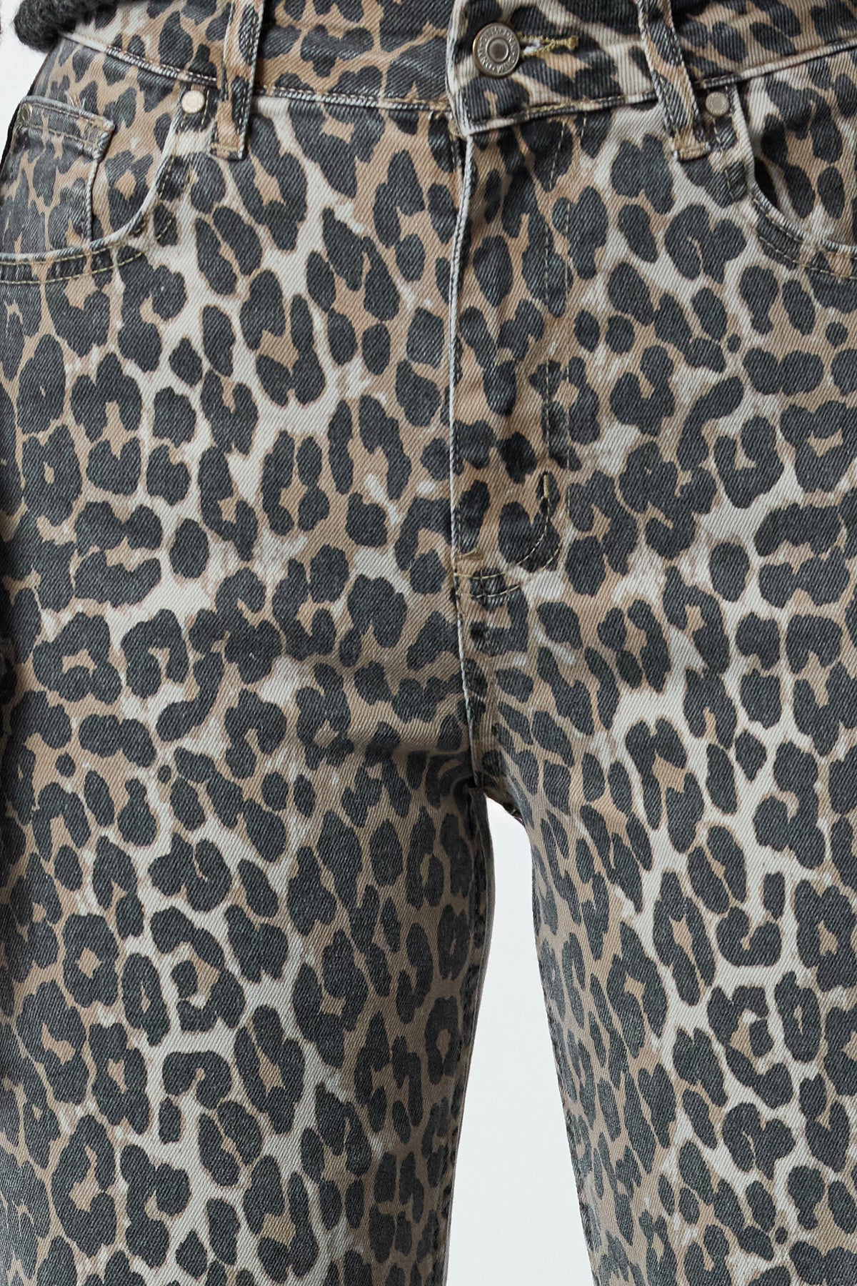 Trendyolmilla Çok Renkli Leopar Desenli Kahverengi Yüksek Bel Orta Esnek Wide Leg Jeans TWOAW25JE00309