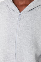 Trendyolmilla Petrol Fermuarlı Kapüşonlu Rahat Kesim Crop Kalın İçi Polarlı Örme Sweatshirt TWOAW20SW0660