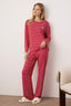 Trendyolmilla Kırmızı Çizgili Gökkuşağı Baskılı Viskon Örme Pijama Takımı THMAW25PT00014