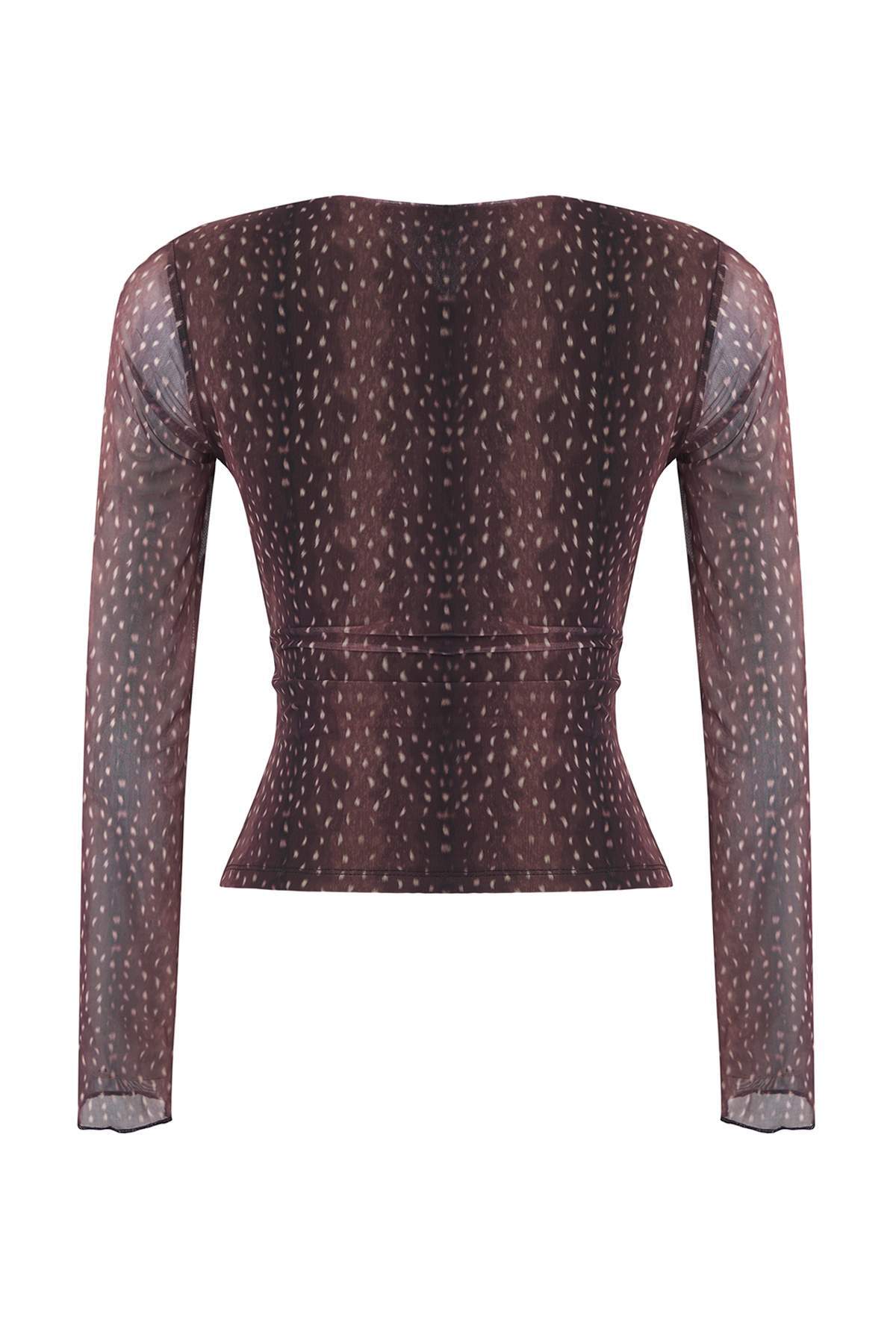 Trendyolmilla Teen Kahverengi Animal Anvelop Fitted/Vücuda Oturan Örme Bluz TWOAW26BZ00226