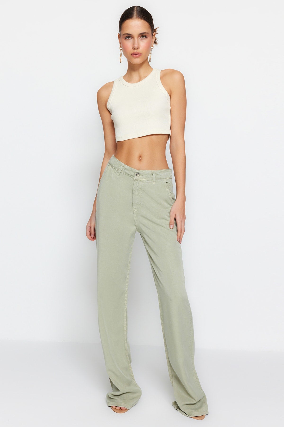 Trendyolmilla More Sustainable Mint %100 Tencel™ Düşük Bel Wide Leg Jeans TWOSS23JE00219