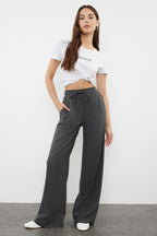 Premium Antrasit Wide Leg Esnek Örme Pantolon TWOSS24PL00054