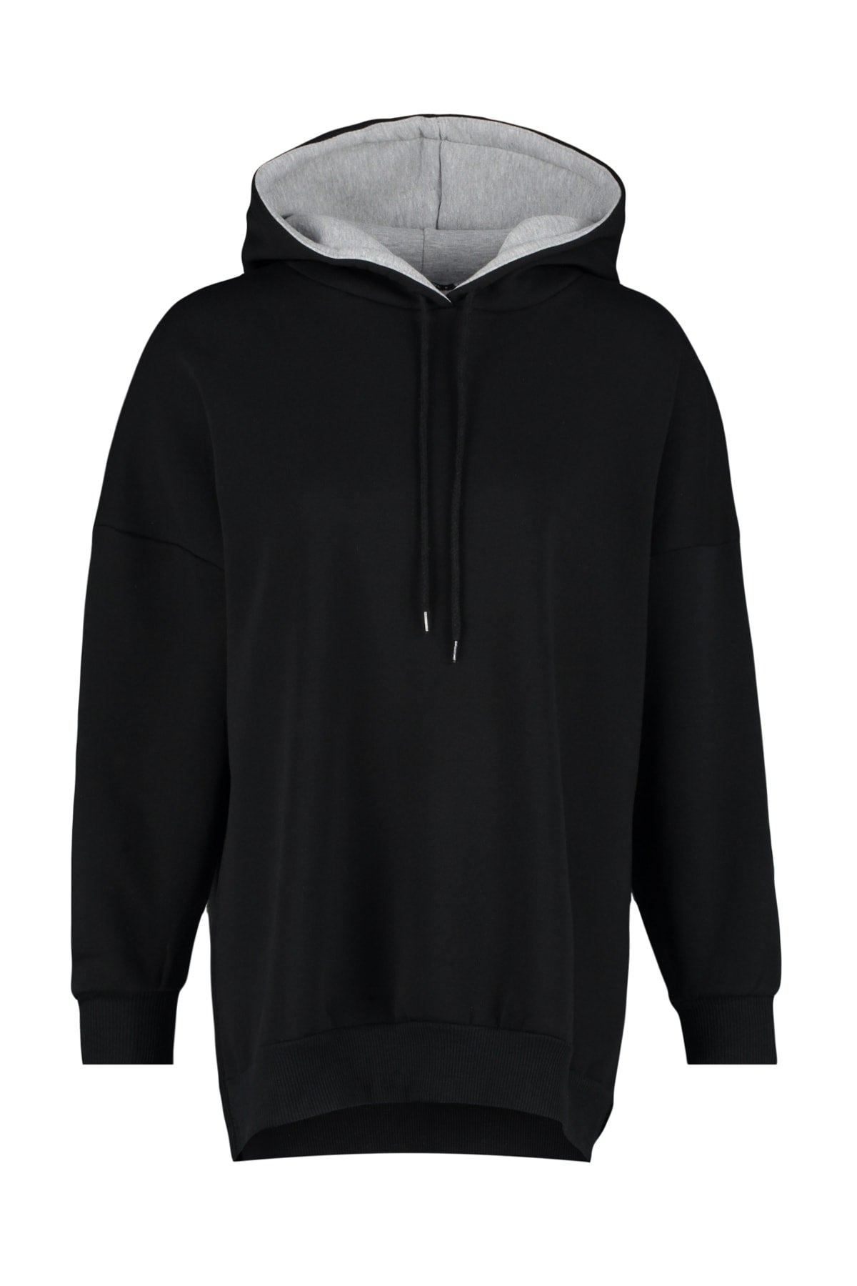 Trendyolmilla Gri Melanj Pamuklu Renk Bloklu Geniş Kalıp İçi Polarlı Örme Spor Sweatshirt TWOSS22SW0074
