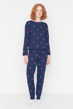 Trendyolmilla Kadın Mini Me/Anne Kız Pembe %100 Pamuklu Kalpli Örme Pijama Takımı THMAW21PT0566