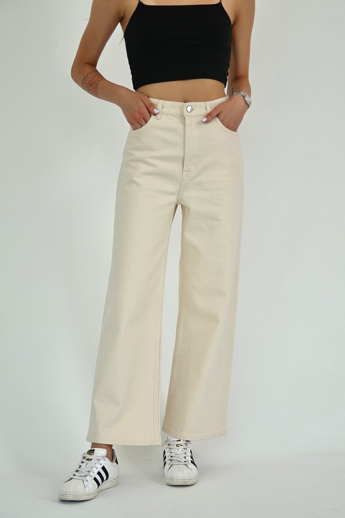 Trendyolmilla Vizon Yüksek Bel Bilek Boy Culotte %100 Pamuklu Jeans TWOAW26JE00190