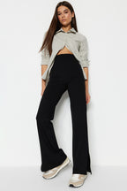 Trendyolmilla Haki Yanları Yırtmaçlı Flare/İspanyol Paça Yüksek Bel Örme Pantolon TWOSS23PL00134