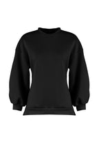 Trendyolmilla Siyah Oversize/Geniş Kalıp Yırtmaç Detaylı Kalın İçi Polarlı Örme Sweatshirt TWOAW23SW00195