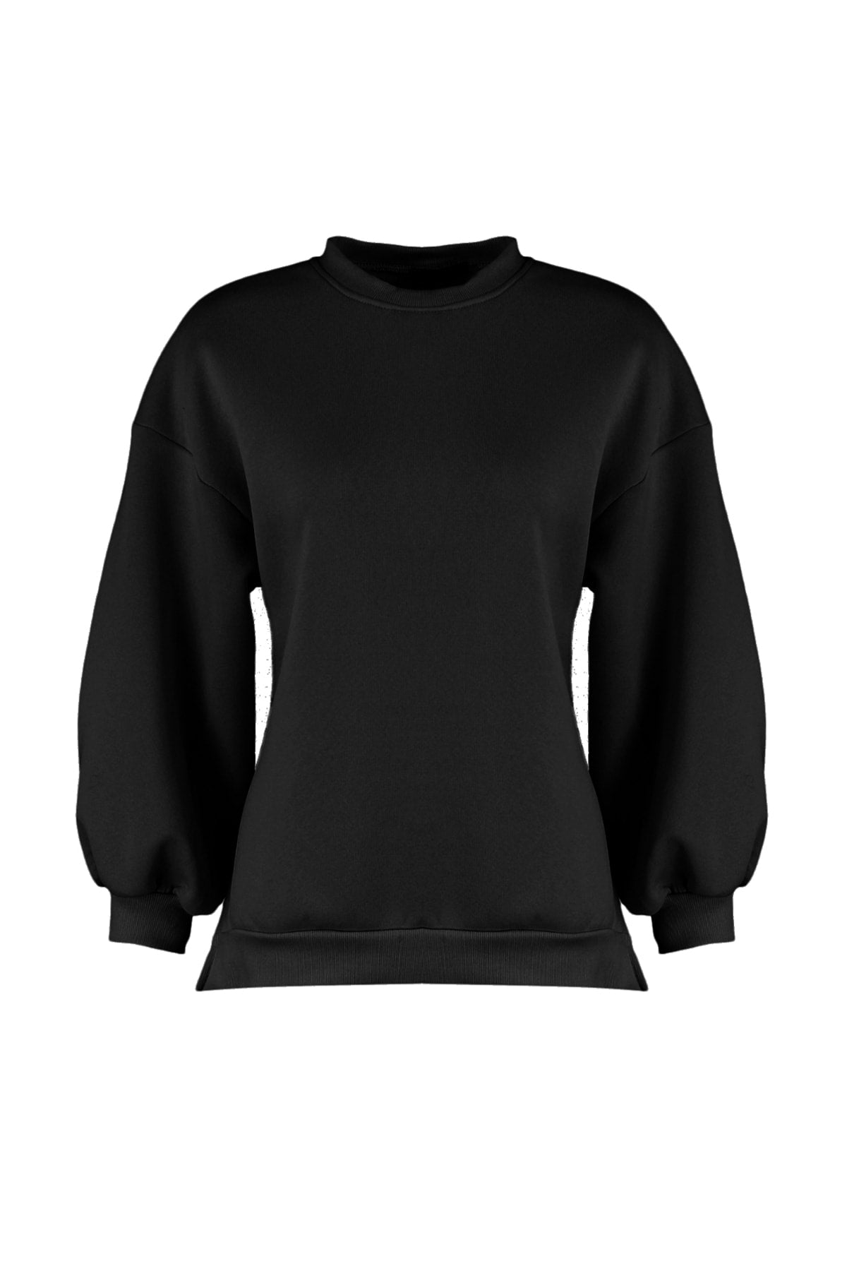 Trendyolmilla Siyah Oversize/Geniş Kalıp Yırtmaç Detaylı Kalın İçi Polarlı Örme Sweatshirt TWOAW23SW00195