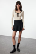 Trendyolmilla Bordo Merserize Görünümlü Premium İplik/Özel İplik Kurdele/Fiyonk Detaylı Triko Kazak TWOAW25KZ00207