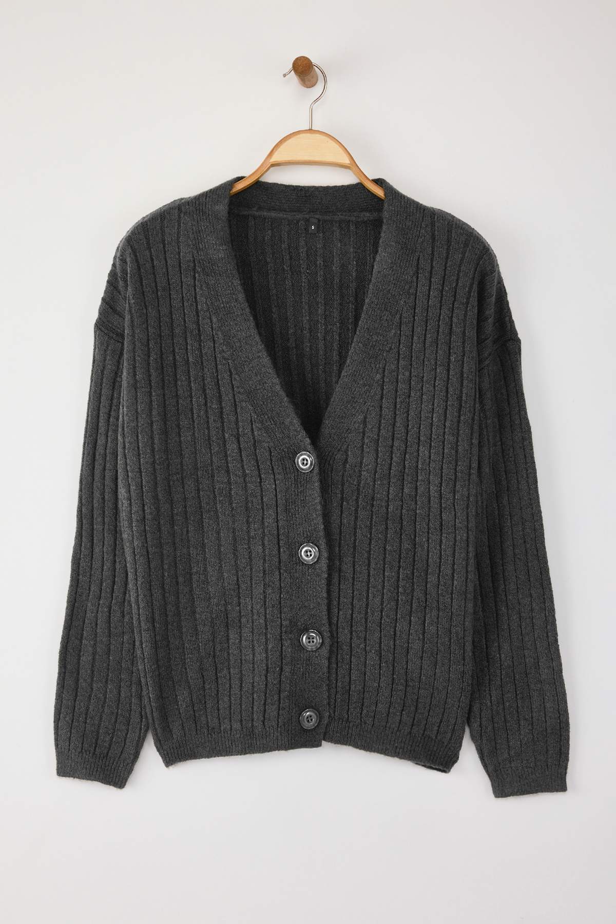 Trendyolmilla Wardrobe Essentials Taş Yumuşak Dokulu Basic Geniş Kalıp Triko Hırka | TWOAW26HI00119