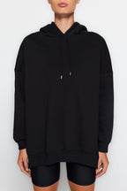 Trendyolmilla Gri Melanj Pamuklu Renk Bloklu Geniş Kalıp İçi Polarlı Örme Spor Sweatshirt TWOSS22SW0074
