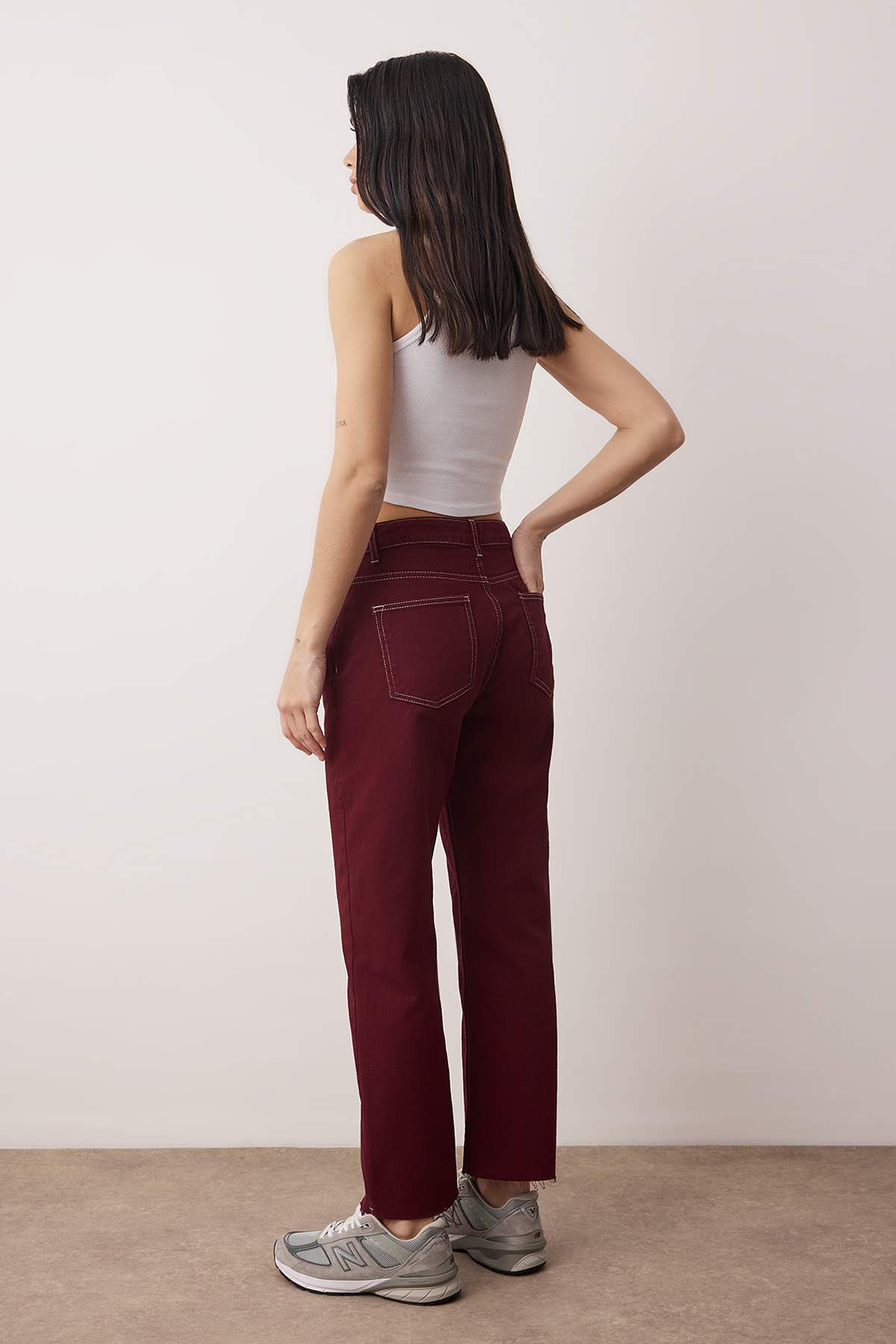 Trendyolmilla Haki Paçası Kesikli Yüksek Bel Straight Jeans TWOAW25JE00307